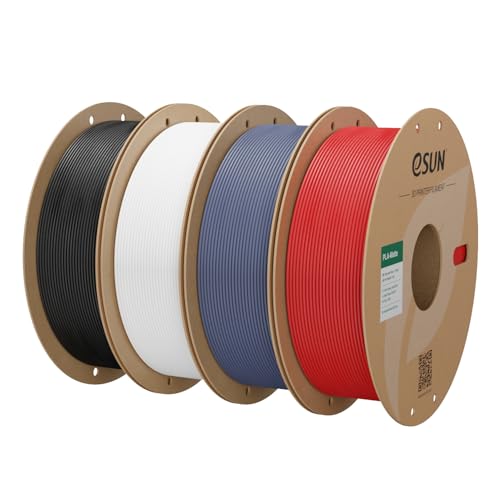 Image of eSUN Matte PLA Filament 1.75mm, 3D Printing PLA Filament 4kg Carboard Spool for Most FDM 3D Printers, Black+Milky White+Dark Grey+Fire Engine Red
