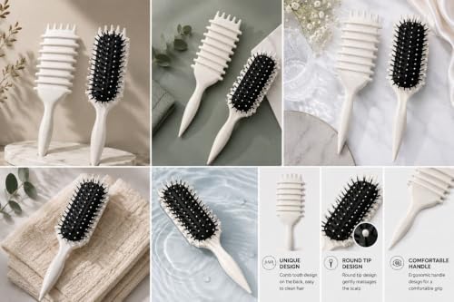 Image of Premium 3D Detangling Hair Brush for Women & Men- Anti Hair Fall Comb for Curly, Wavy & Straight Hair | Hair Straightening Brush, Wet & Dry Styling Brush | Scalp Massager, Frizz Control & Tangle Free Grooming Brush (PADDLE CREAM)