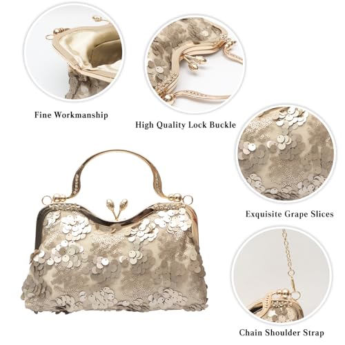 Image of CORIOS Vintage 1920s Evening Bag for Women Velvet Clutch Bag Sparkly Sequin Handbag Bridal Wedding Purse