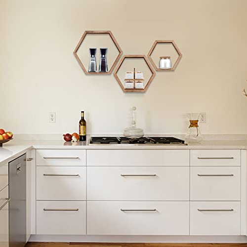 PHOENANCEE Hexagon Floating Shelves, Wooden Wall Mounted Hexagonal Shelf - Image 4