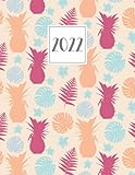  2022: Daily Diary A4 Day on a Page Per Day to View  Lined Writing Journal Full DO1P Planner  Colourful Pink & Peach Tropical Pineapples & Leaves Pattern