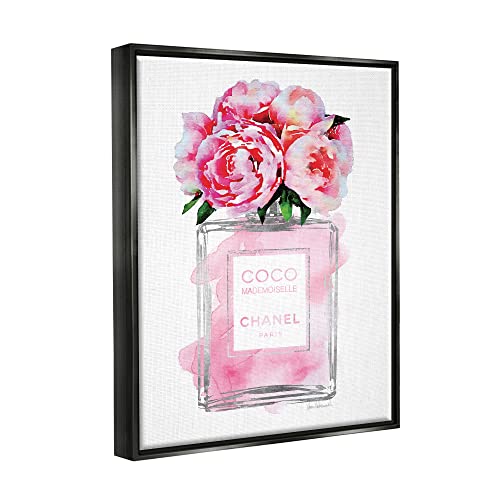 Image of Stupell Industries Glam Perfume Bottle V2 Flower Silver Pink Peony, Design by Amanda Greenwood,Black Floater Framed,24 x 30 | Stupell Industries | Black, 25 x 31 Inches, Easy to Hang and Sturdy, Made in USA, by Amanda Greenwood