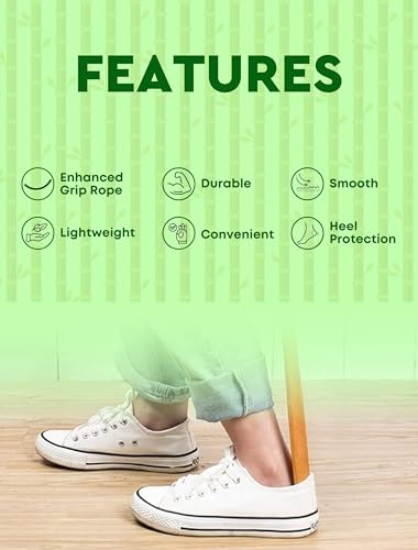Image of Helios Bamboo Shoe Horn | Long Handle Shoe Horn for Easy Wearing | Wooden Shoe Helper Stick | Shoe Wearing Aid for Men & Women | Durable Comfort Grip (Small /Medium /Large)