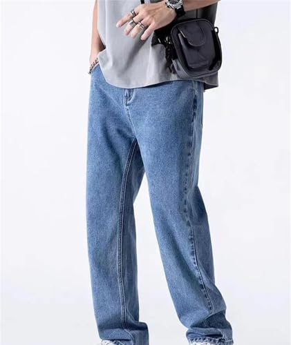 Mens Jeans Spring Straight Denim Pants Banding Waist Wide Leg Loose Streetwear Casual Fashion3