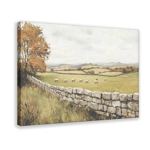 Mouton dans un champ poster sur toile pour créer un bureau relaxant