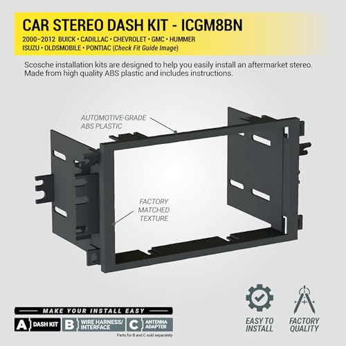 Image of Scosche ICGM8BN Double DIN Radio Installation Dash Kit Compatible with Select 2000-2012 General Motors Vehicles - Complete Basic Aftermarket Car Stereo Install Kit- See Fit Guide Image for Vehicles