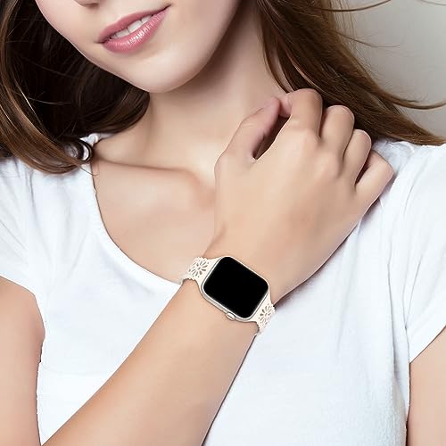 Image of 6 Pack Slim Thin Lace Hollow-out Silicone Bands Compatible with Apple Watch 38mm 40mm 41mm 42mm 44mm 45mm 46mm 49mm Women, Breathable Sport Strap for iWatch Series 11 /10 /9 /8 /7 /6 /5 /4 /3 /2 /1 Ultra SE