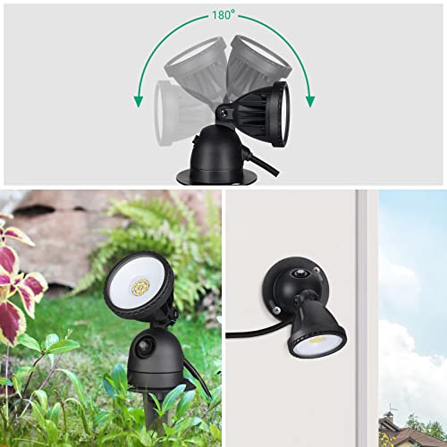Edishine Spotlight Outdoor Led With 3 Lenses (Red Yellow Green), Dusk To Dawn Light Sensor Plug In Landscape Light, 120V 12W Led Spot Light Outdoor With 3 Ft Extension Cord, Ul Listed #TOP1