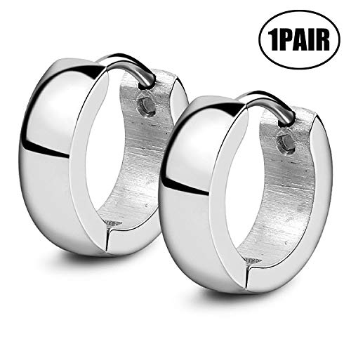 JZZJ Básica Simple Huggie Pendiente KPOP Aro Pulido para Hombres Y para Mujer De Acero Inoxidable Tono Plata?-?