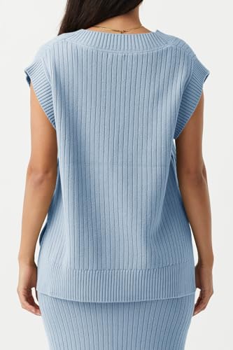 Image of Saodimallsu Womens V Neck Sweater Vest Oversized Ribbed Knit Sleeveless Casual Loose Fit Pullover Tank Top