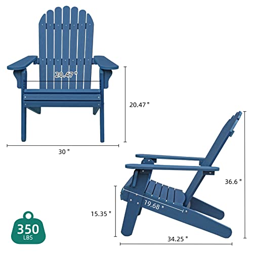 Dwvo Adirondack Chair, Weather Resistant Poly Resin Fire Pits Chair, Wood Grain Polystyrene Outdoor Chairs For Patio Pool Deck Lawn And Garden, Navy Blue #TOP1