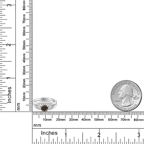 10K White Gold Brown Smoky Quartz White Moissanite and White Lab Grown Diamond 5 Stone Bridal Engagement Wedding Ring Set For Women (0.81 Cttw, Round: 5MM and 3MM, Available in Size 5,6,7,8,9)4