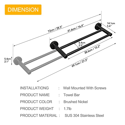 Besy Adjustable 16.4" To 28.3" Double Bath Towel Bar, Sus304 Stainless Steel Towel Holder, Wall Mount With Screws Hand Towel Bar，Retractable Towel Bar Rack Hotel Style, Oil Rubbed Bronze #TOP5