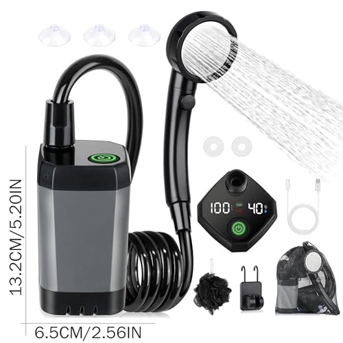 Douche portable de camping avec indicateur digital pour éviter l'eau gelée