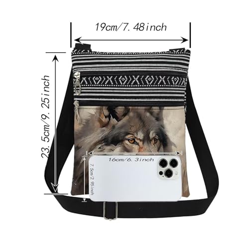 Wolf Print Men Crossbody Bag A Gift for Wolf Lovers Outdoor Travel Adjustable Shoulder Strap Messenger Bag Best Christmas Birthday Gift for Women Sister Teen Stylish Purse2