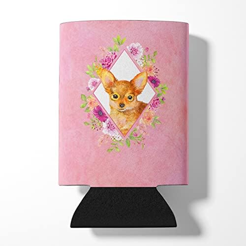 Caroline's Treasures CK4190CC Toy Terrier Pink Flowers Can or Bottle Hugger Cooler Washable Drink Sleeve Collapsible Beverage Insulated Holder, Can Hugger, Multicolor image 4