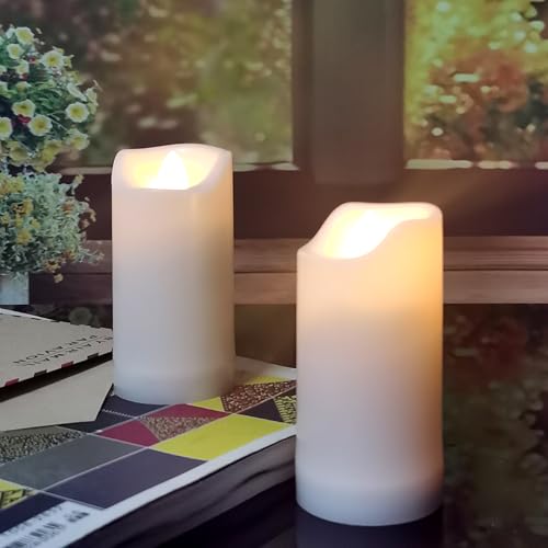 Image of 2 Pack LED Flameless Candles Battery Operated Outdoor LED LightFake Flickering Waterproof Candles for Home Decorations Garden Decor Wedding Party Christmas Party (2 inch x 4 inch with timer)