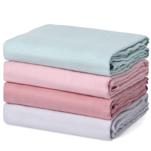 Image of Momcozy Muslin Swaddle Blanket, 4 Pack Large 47 X 47 Inches Breathable Swaddling Receiving Blankets for Baby Boy & Girl, Soft and Skin-Friendly Unisex Baby Blankets, Pink Blue