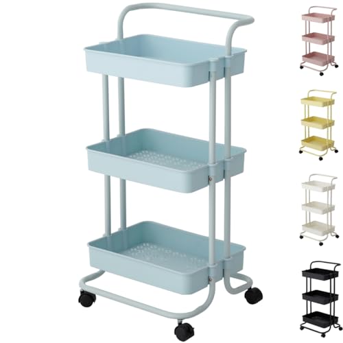 Carrinho Organizador Multiuso com 3 Prateleiras e Rodas (Azul Tiffany) - LUXLAR