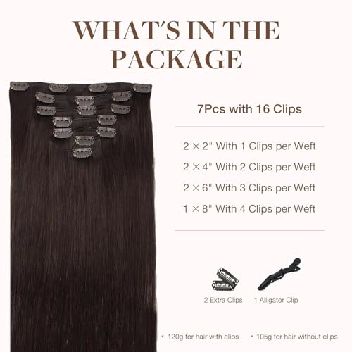 Image of GOO GOO Clip in Hair Extensions Real Human Hair, Remy Human Hair Extensions Clip ins for Women, Natural Human Hair, 20inch 120g 7Pcs, 2A Light Brown