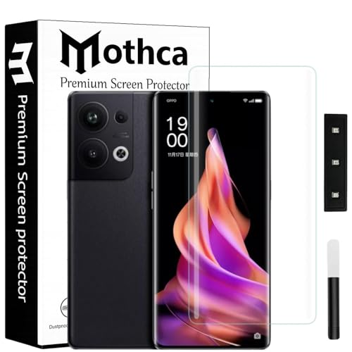 Image of Mothca Curved UV Tempered Glass Screen Protector for Reno 9 /9 Pro / 9 Pro Plus | Transparent | Pack of 1 | Full Screen Coverage with UV Installation Kit