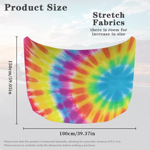 Image of Tie Dye Spiral Car Hood Covers for Automobiles, Rainbow Gradient Tie-Dye 3X5FT Stretchable Polyester Suitable for Most Vehicles Sedans Trucks, Car Bonnet Banner