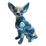 CAPRILO Figura Decorativa de Resina Perro Chihuahua Azul. Adornos y Esculturas. Animales. Regalos Originales. Decoración Hogar. 16 x 12,50 x 24 cm.
