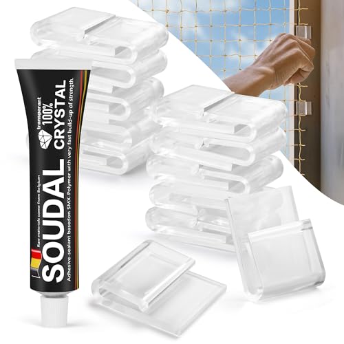 HezzLuv 30 Klebehaken für Katzennetz mit 1 40ml Extra Starker Silikonkleber, Transparente Klebehaken zur Befestigung vom Katzennetz für Balkon ohne Bohren, Wetterfest, UV-beständig