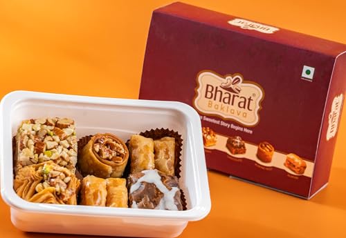 Image of Bharat Baklava Shagun Assorted Baklava Box (6 Pieces, 150g) | Almond, Cashew, Pyramid, Nest, Chocolate & Simsimia