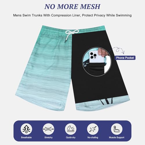 Mens Swim Trunks with Compression Liner 7" Inseam - Quick Dry Board Shorts for Surf Swim Beach Vacation4