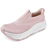 JACKSHIBO Tênis feminino com bico largo, sem cadarço, suporte de arco, ortopédica, fascite plantar, sem cadarço, com almofada para metatarso, rosa, 8 Wide