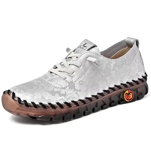Hecho a Mano Tendón Suela Blanda Mocasines para Mujer Cómodo Piel Slip On Low Top Ergonomía Piso Zapatillas Antideslizante Transpirables Ligeras Juanetes Zapatos(C,40 EU)