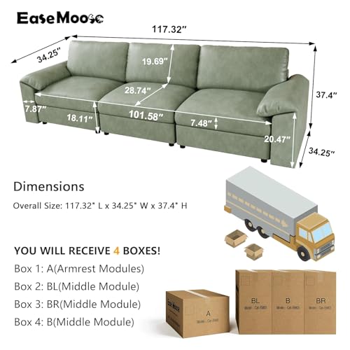Image of EASE MOOSE 3 Seater Deep Seat Sectional Sofa,Scratch Resistant Faux Leather Material, Oversized Modular Couch,Classic Comfy Sofas for Small Spaces, Green
