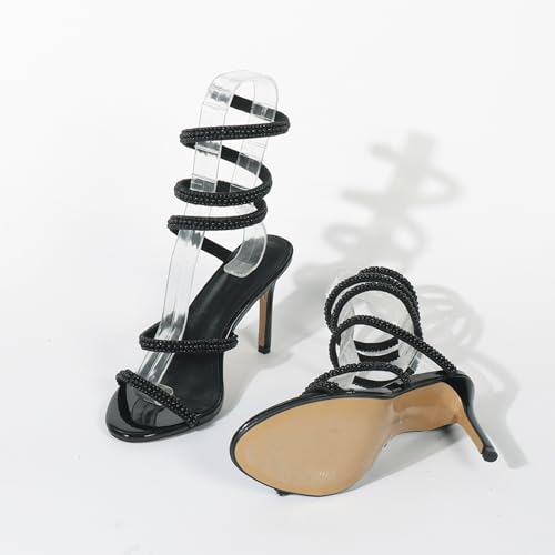 Women'S Rhinestone Coil Spiral Ankle Strap Stiletto Sandals Elegant Sexy Pointed Toe Ankle Wrap Up Strappy High Heel Dress sandals For Party wedding3