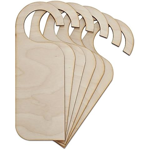 Creative Deco 10 x Wooden Door Hanger Sign Plywood Cutouts | 20 x 6-8 cm | Plain, Unpainted & Unfinished Blank Hanging Shapes Plaques | Craft Tag for Home, Arts & Crafts, Pyrography, Decoupage, DIY Cover