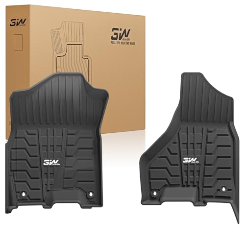 Image of 3W Floor Mats for 2019-2025 2026 Dodge Ram 2500 /3500 Crew Cab, All Weather TPE Custom Fit Dodge Ram 2500 /3500 Floor Liners 1st Row (for Carpet Floor), Front Row,2-pc Black