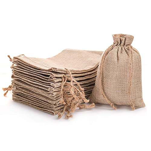 DECORA 50 PCS Burlap Bags with Drawstring Jute Hessian Linen Treat Bag for Halloween Wedding Jewelry Party Favors