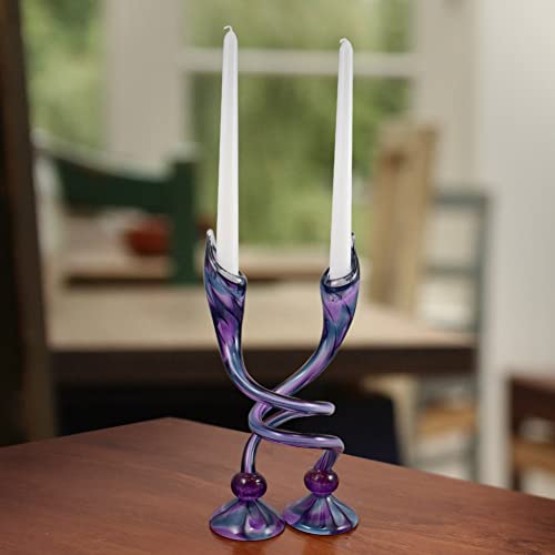 Embracing Candlestick Set, Contemporary American Made Hand-Blown Glass Sculpture (Deep Amethyst Purple) #TOP5