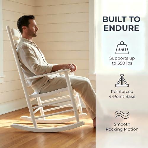 ZUMUSIJN Wooden Outdoor Rocking Chair, Weatherproof Oversized Rocking Chair, Heavy Duty Comfort with 350 lbs Weight Capacity, Solid Relaxing Rocker with High Back for Patio, Porch, Living Room (white) by ZUMUSIJN - Used condition - Image 3