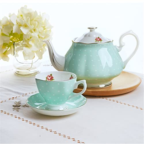 Cujux Green Polka Dot Teapot Set Cup Ceramic Teapot Teacup Afternoon Tea Set Household Tea Set ( Color : A , Size : As The Picture Shows ) #TOP2