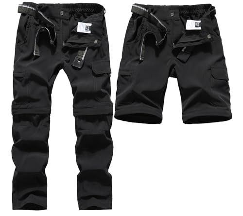 La Mejor Recopilación de Ropa de Acampada y marcha para Niño del mes. 48 DAFENGEA - Pantalones tipo cargo para niños, estilo casual, secado rápido, senderismo, montañismo, convertibles, Negro -, 14-16 Años