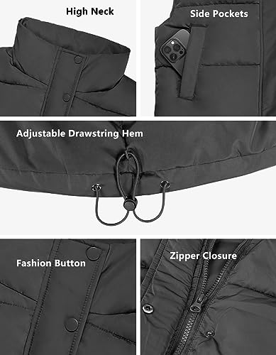 Puffer Vest Women, Sleeveless Cropped puffer Jacket Winter Lightweight Warm Outerwear Stand Collar Women's Zipper Coat Padded Gilet with Pockets, M2