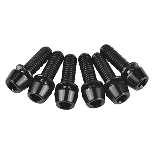 Image of Titanium Ti Allen Hex M5 16mm Tapered Head Bolt with Washer Screw for Bicycle Stem Parts Pack of 6 (Black, M5x16mm)