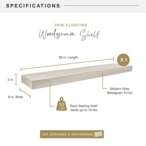 Image of MCS Gray Woodgrain Floating Shelf, 36 Inch x 8 Inch, 36 x 8,Grey