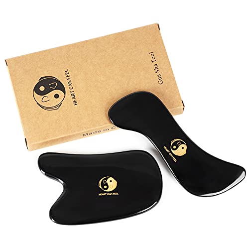 HEART CAN FEEL Gua Sha Facial Tools, Real Buffalo Horn Gua Sha Massage Tool for Face, Eyes, Neck and Body,Gua Sha Scraping Massage Tool [2 Set]