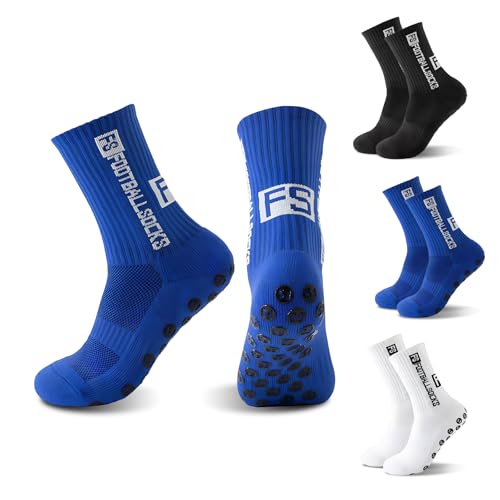 Okdance Grip Socks 3 Pairs Grip Soccer Socks for Kids Boy Anti Slip Athletic Socks Non Slip Pads for Basketball Baseball Football Sports Sock (UK, Age, 9 Years, 12 Years, Regular, MIX)