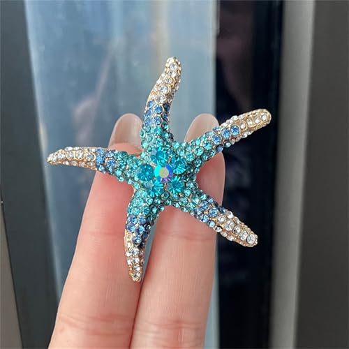Image of WCRAZYE Rhinestone Starfish Brooch Pin for Women Men Gold Plated Elegant Crystal Shell Star Shaped Ocean Sea Animal Brooches Lapel Pins Delicate Wedding Beach Party Dress Accessories