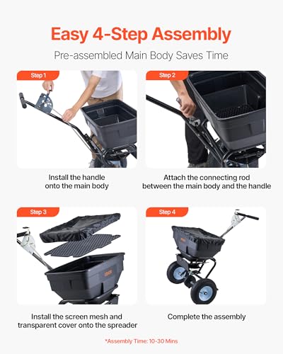 Image of VEVOR Broadcast Spreader, 100LBS Capacity, Walk-Behind Push Spreader, 0-9.8ft Spreading Width, 13 in All Terrain Pneumatic Tires, Fertilizer Spreaders with Hopper Grate, for Seed Salt Ice Melt