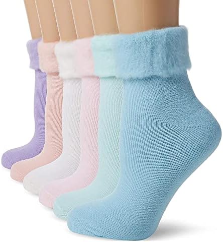 FM London (6-Pack) Extra Warm Womens Super Soft Thermal Bed Socks in Pastel Colours (Size:UK 4-8) | Fluffy Socks Womens Ideal for Cold Evenings | Fleece Lining, Cosy, Comfortable