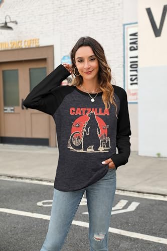 Image of JINTING Cat Shirts for Women - Loose Fit Lightweight Long Sleeve Graphic Autumn Outfits Printed Blouse Casual Tops